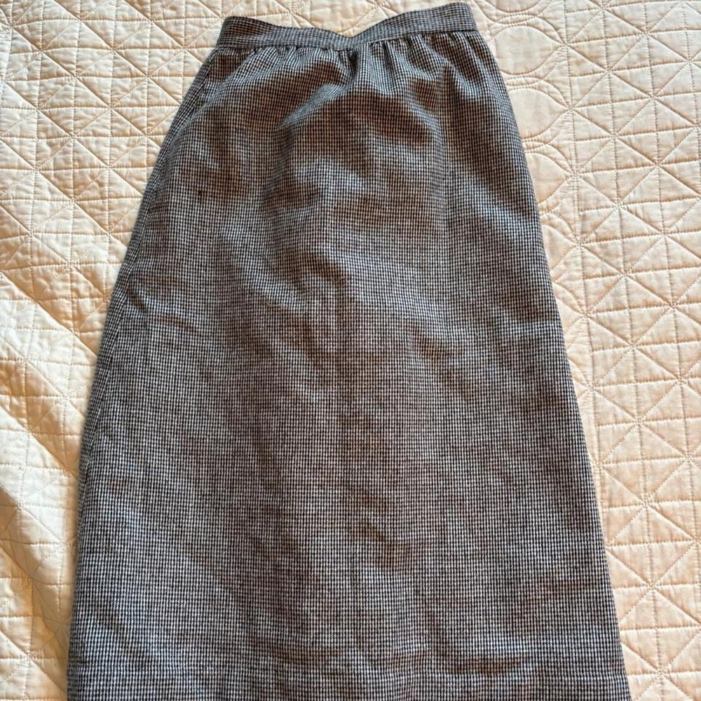 Vintage Jonathan Logan Houndstooth Academia Wool Midi Skirt Black White Size 3/4